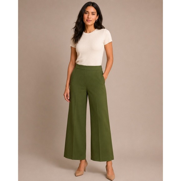 Ann Taylor Factory Pants - NWT Ann Taylor Factory Wide Leg Pants Womens 4 Green High Rise Ankle Trousers